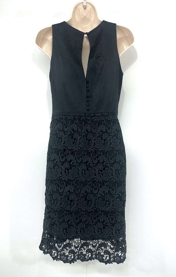 MINT VELVET Black Lace SILK COTTON Women's Round Neck Shift Dress UK 10