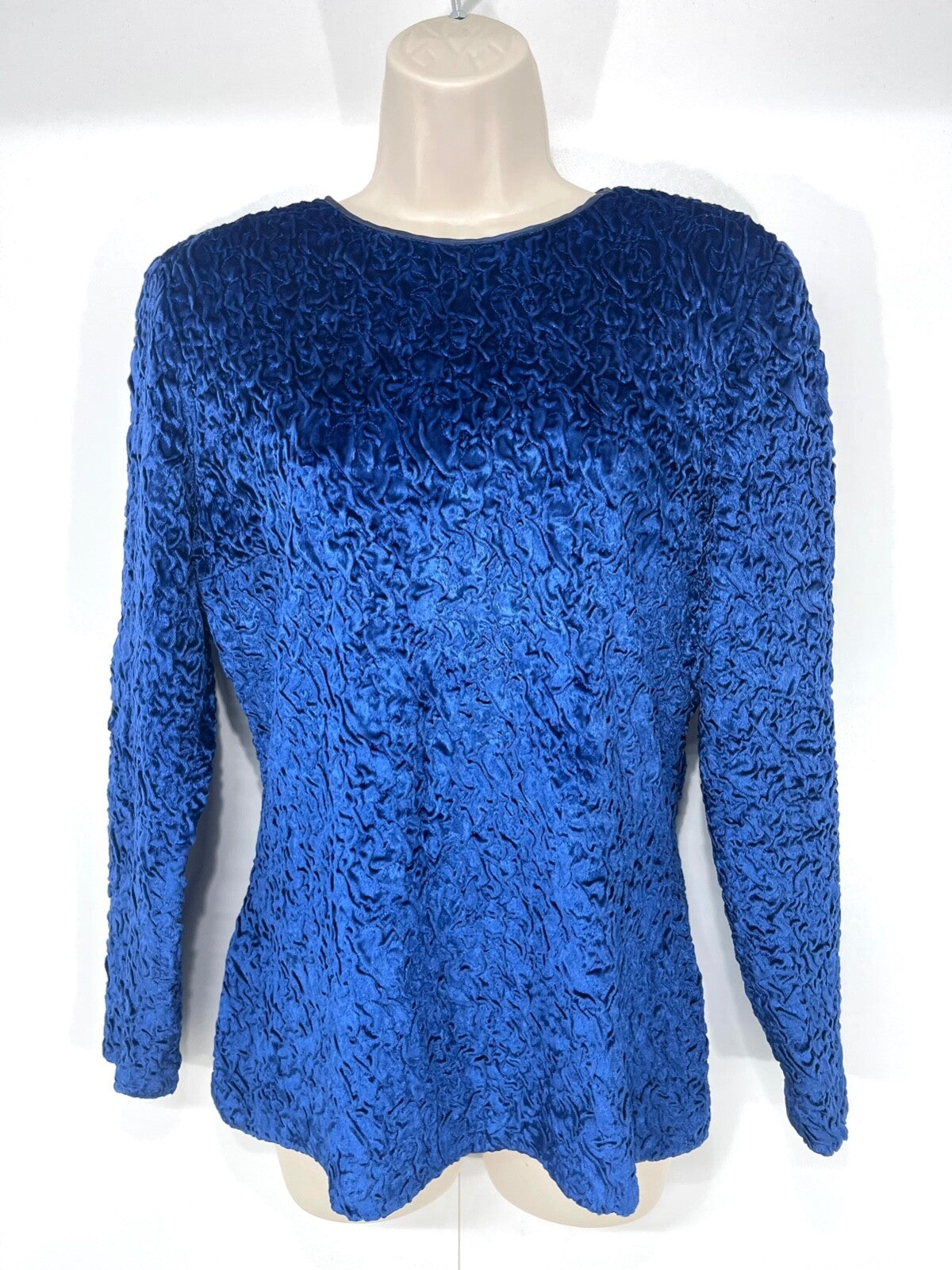 GUY LAROCHE Paris Vintage 90s Women's Blue Crushed Velvet Blouse Top UK 14 16 L
