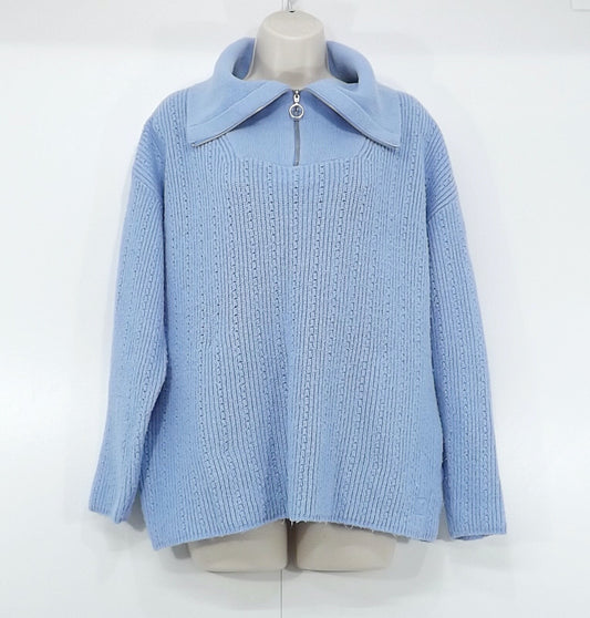 CREW CLOTHING Blue Soft Knit WOOL ALPACA Blend Women's Oversized Collared Jumper UK 8