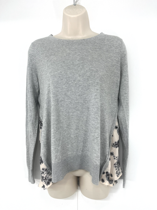 CLUB MONACO Grey Marl SILK Blend Relaxed Fit Women's Boho Jumper Top UK 8 10 S