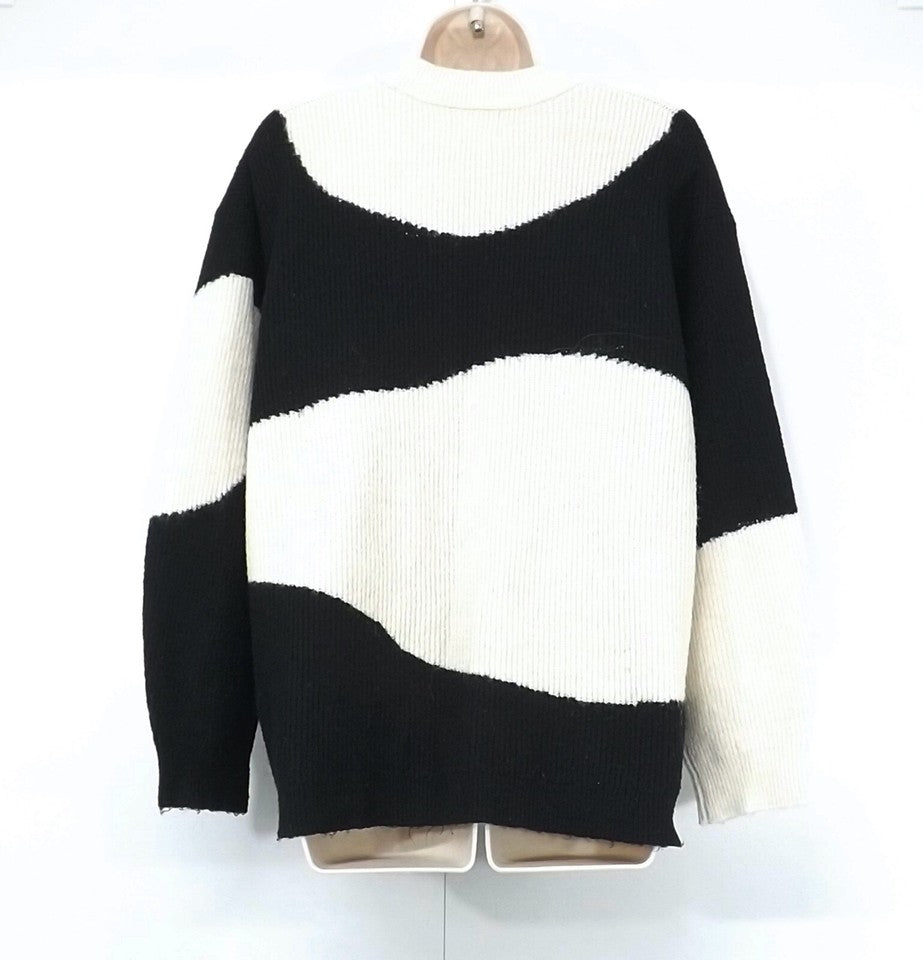 H&M Black Cream Soft Knit WOOL Blend Relaxed Fit Women's Jumper UK 12 14 M