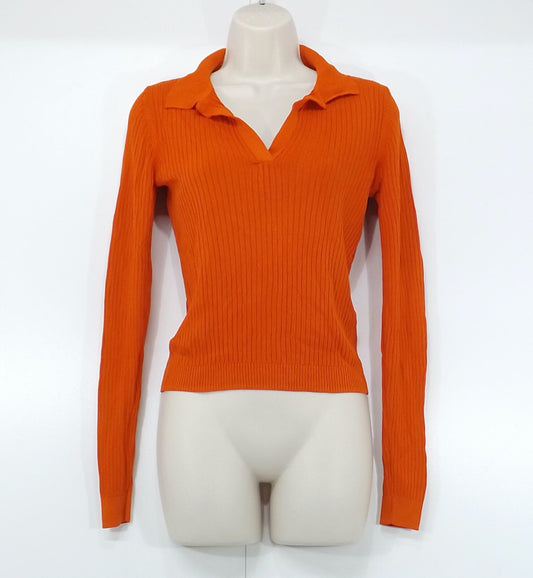 ZARA Orange Soft Thin Jersey Retro Classic Style Women's Jumper Top UK 8 10 S