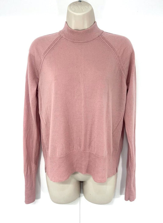 ME+EM Dusky Pink Soft Thin Knit Pure MERINO WOOL Women's High Neck Jumper UK 8