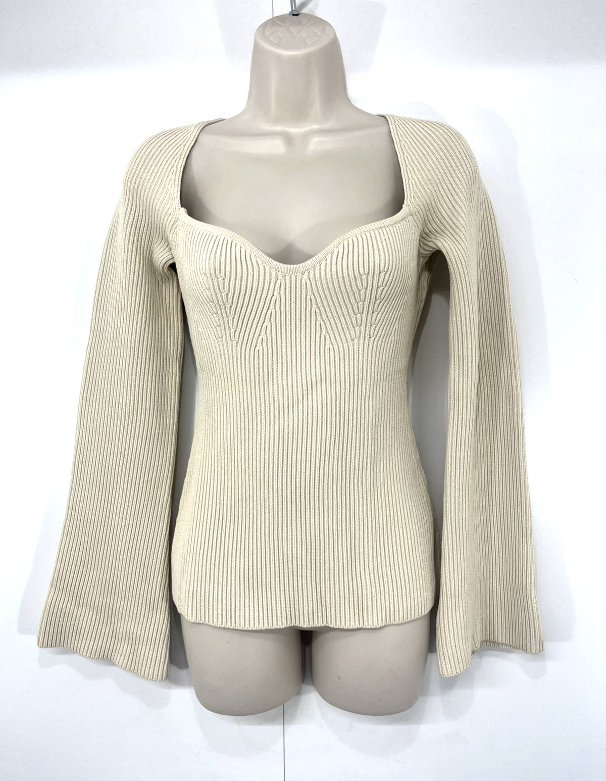 H&M Ecru Beige Classic Retro Style Women's Sweetheart Neck Jumper UK 8 10 S