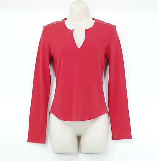 JOSEPH Red Soft Thin Jersey Pure COTTON Women's Long Sleeve T-Shirt UK 8 10 S