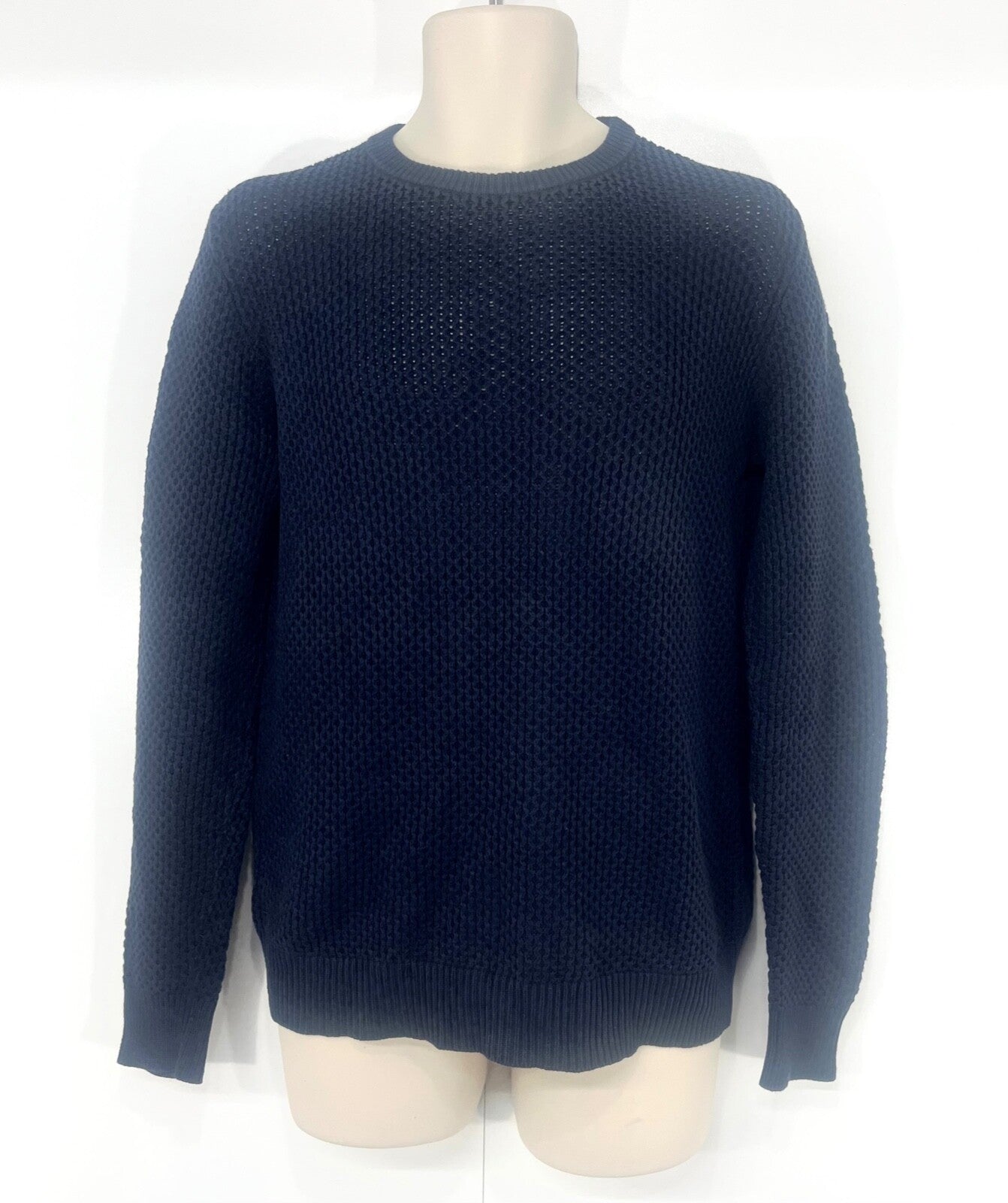 REISS Navy Thin Chunky Knit Pure COTTON Mens AVIATOR Crew Neck Jumper size S