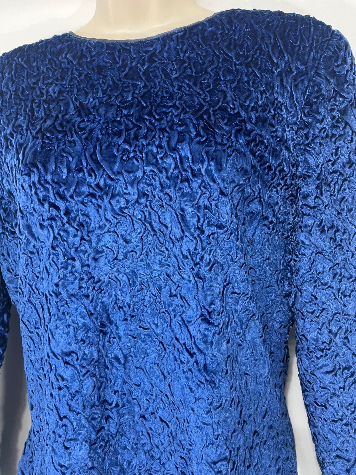 GUY LAROCHE Paris Vintage 90s Women's Blue Crushed Velvet Blouse Top UK 14 16 L