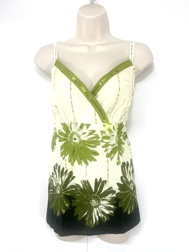 DEBENHAMS Green Multicoloured COTTON Women's Bolero Cardigan Camisole Top Set UK 16