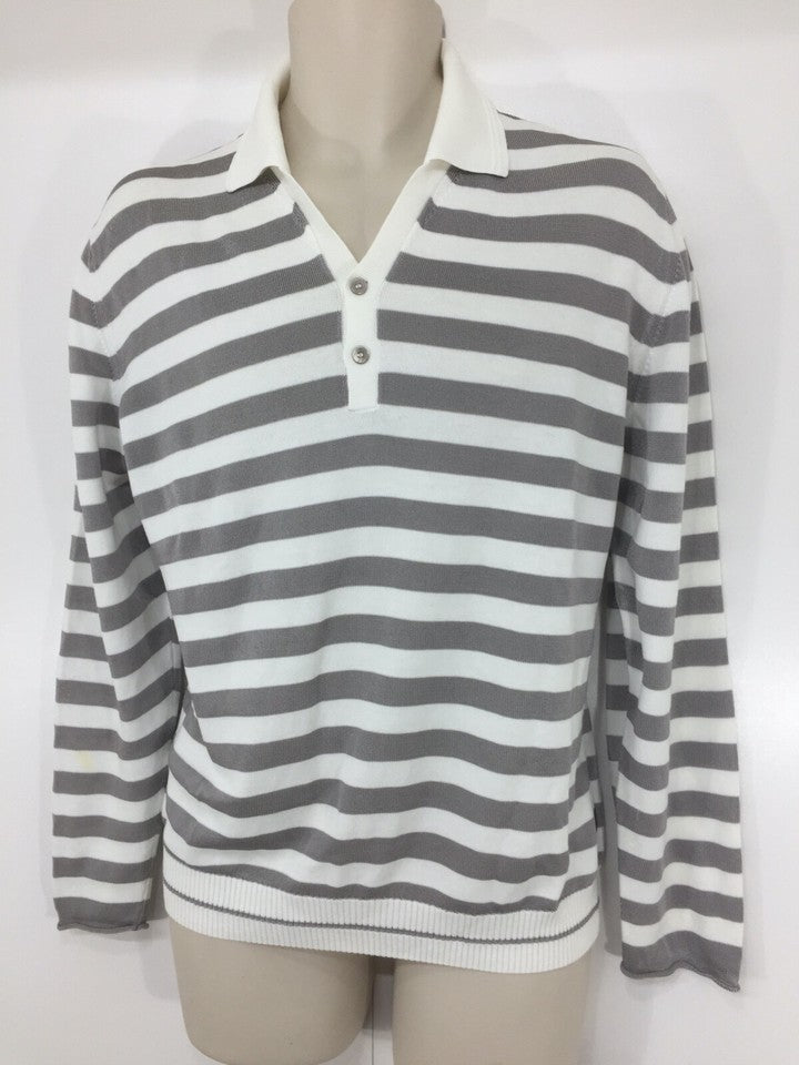 HUGO BOSS Cream Taupe COTTON Blend Mens Oversized Long Sleeve Polo Shirt size S