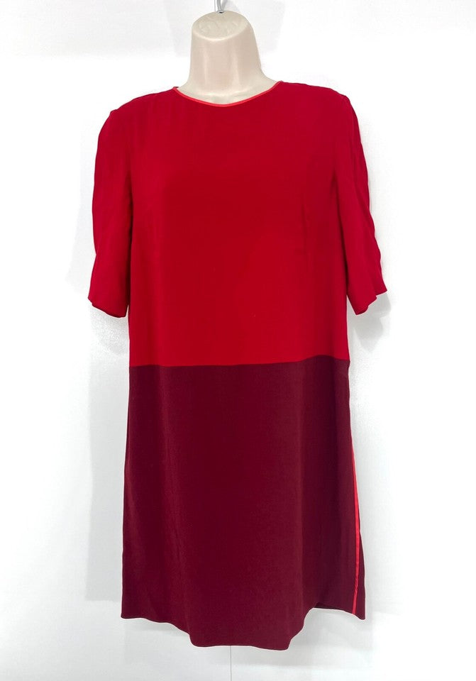 JIGSAW Red Burgundy Light Silky Retro Classic Style Women's Shift Dress UK 10