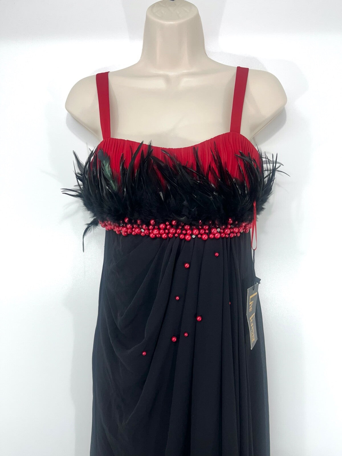 LIVE FOREVER Long Embellished Black Evening Dress with Feathers UK 10 NEW Theatre Performance