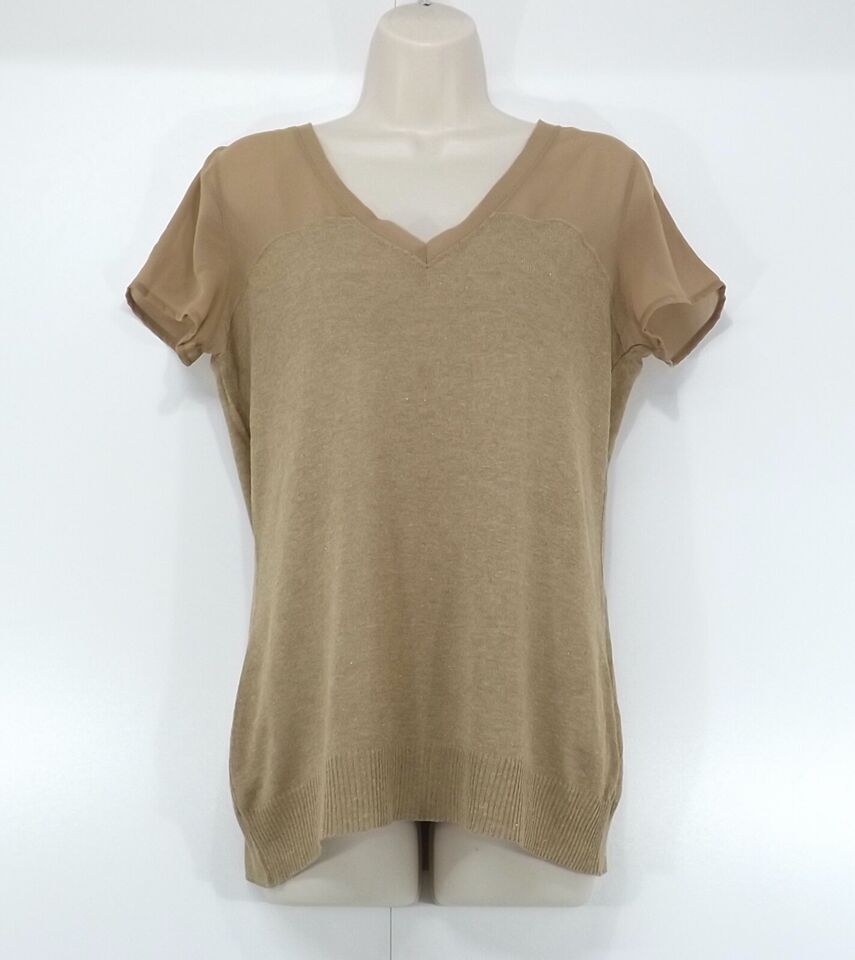 BLUGIRL FOLIES Beige Gold Sheer Women's Oversized Top T-Shirt size UK 10