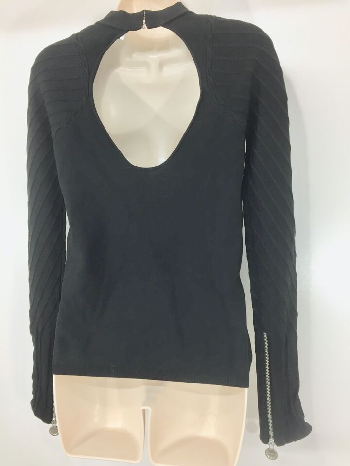 CARVEN Black Thin Silky Jersey Cut Out Back Women's Jumper Top UK 12 14 M