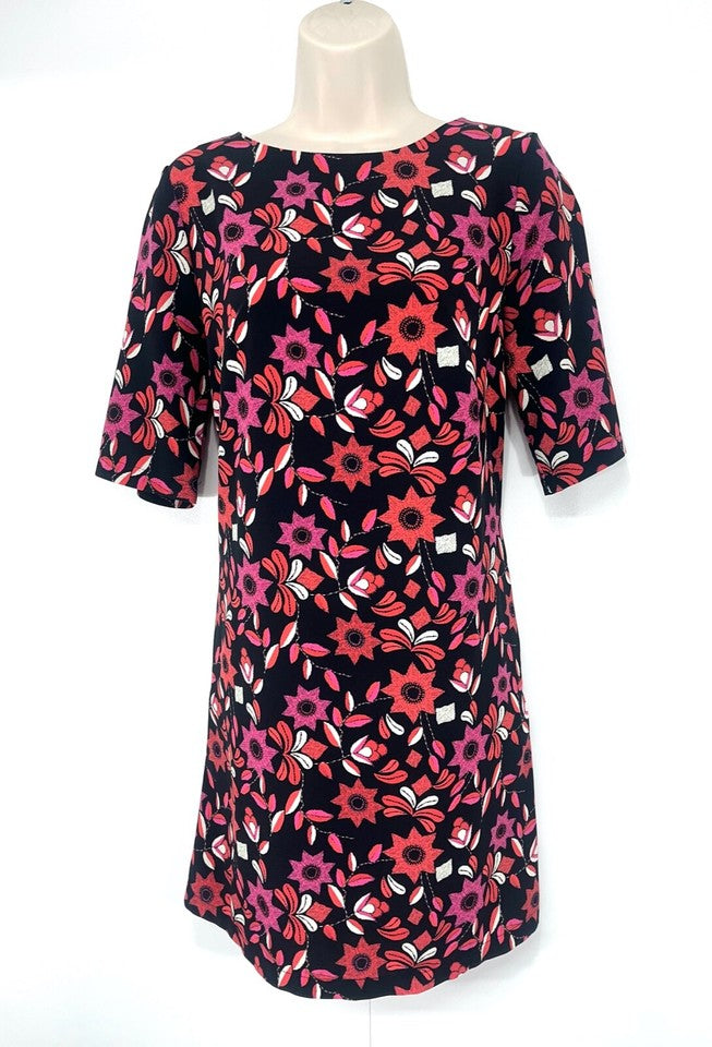 ALICE TEMPERLEY Black Pink Floral Relaxed Fit Women's Silky Shift Dress Tunic UK 8
