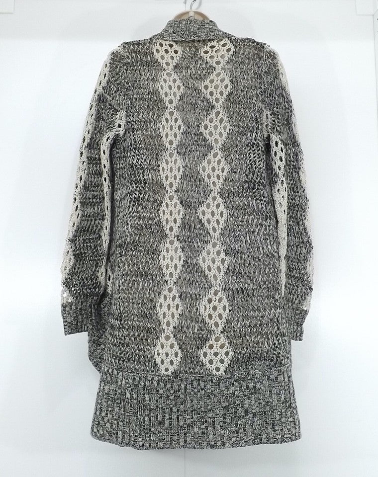 ALICE + OLIVIA Grey Mix WOOL Blend Boho Waterfall Cardigan Shrug UK 12 14 M