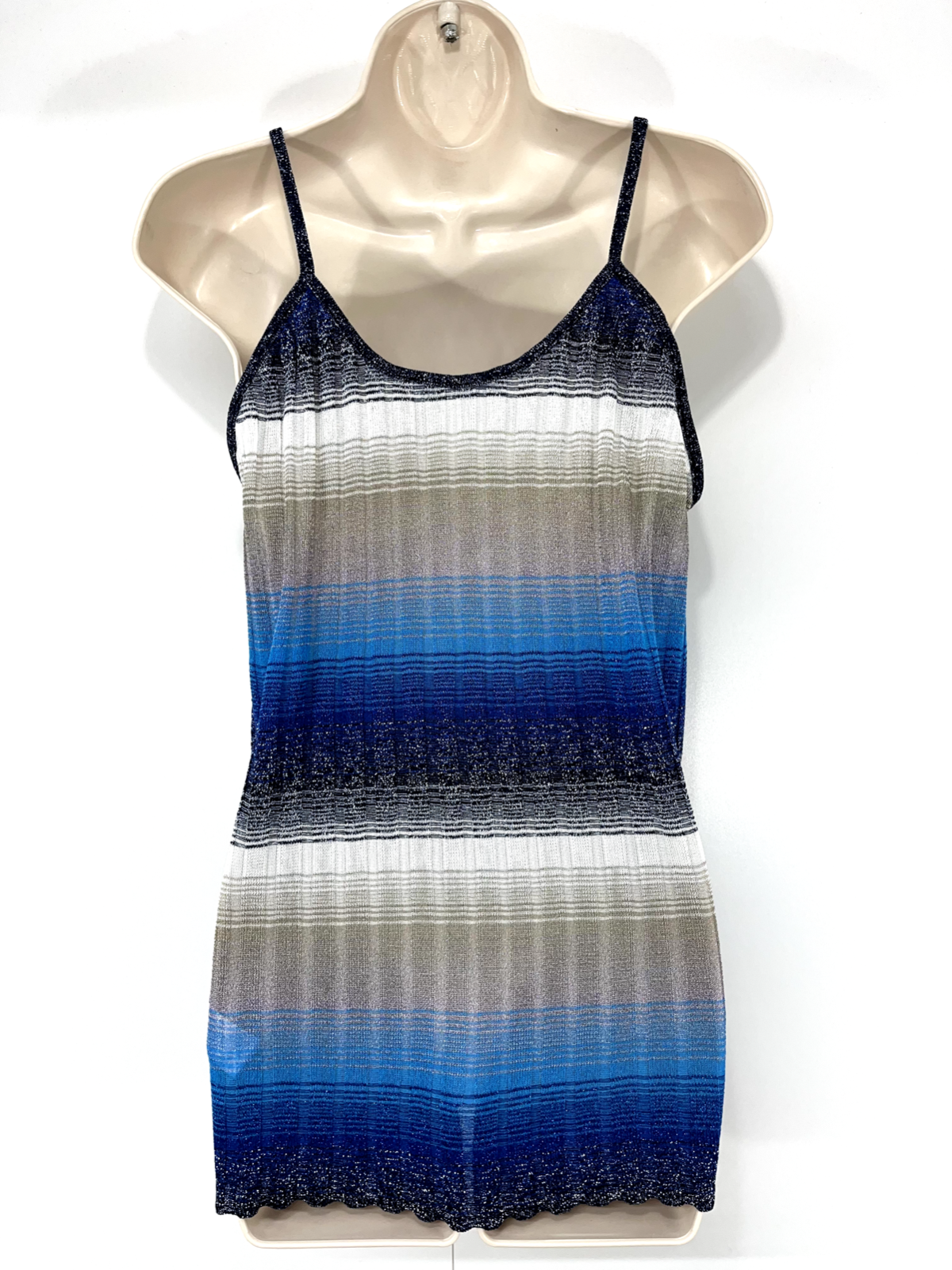 ZARA Blue Multicoloured Sparkly Soft Thin Knit Relaxed Fit Women's Camisole Top UK 12 14 M