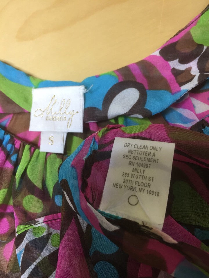 MILLY New York Floral Pure SILK Boho Festival Sheer Floaty Women's Tunic Dress UK 8 10 S