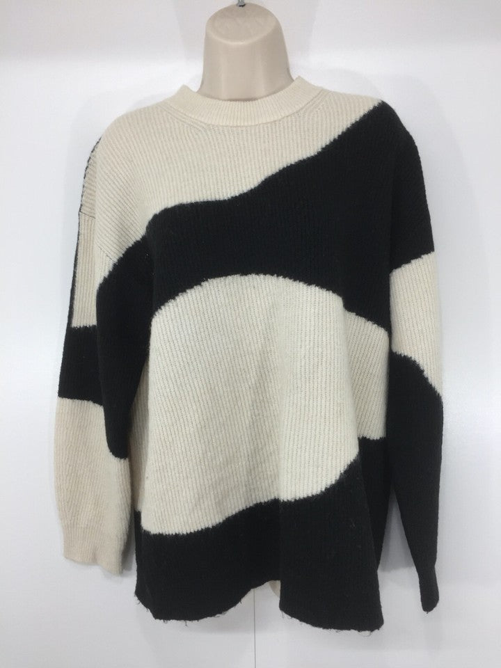 H&M Black Cream Soft Knit WOOL Blend Relaxed Fit Women's Jumper UK 12 14 M