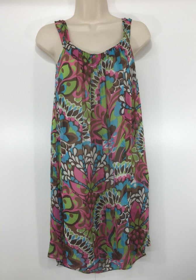 MILLY New York Floral Pure SILK Boho Festival Sheer Floaty Women's Tunic Dress UK 8 10 S