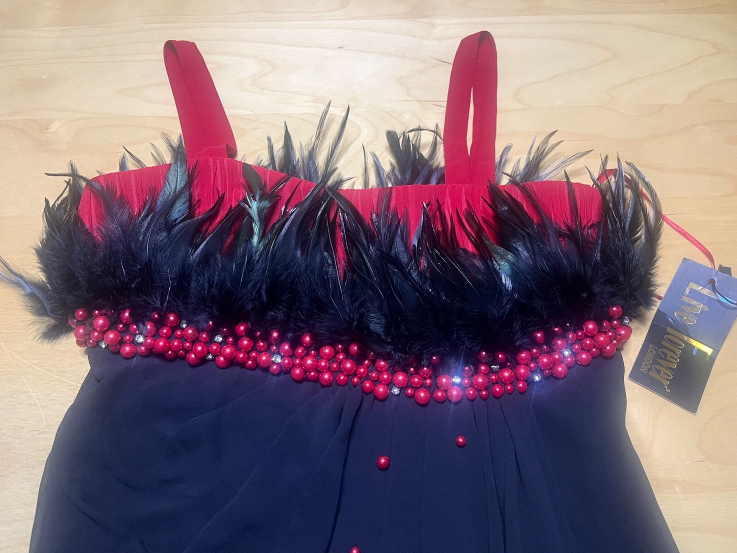 LIVE FOREVER Long Embellished Black Evening Dress with Feathers UK 10 NEW Theatre Performance