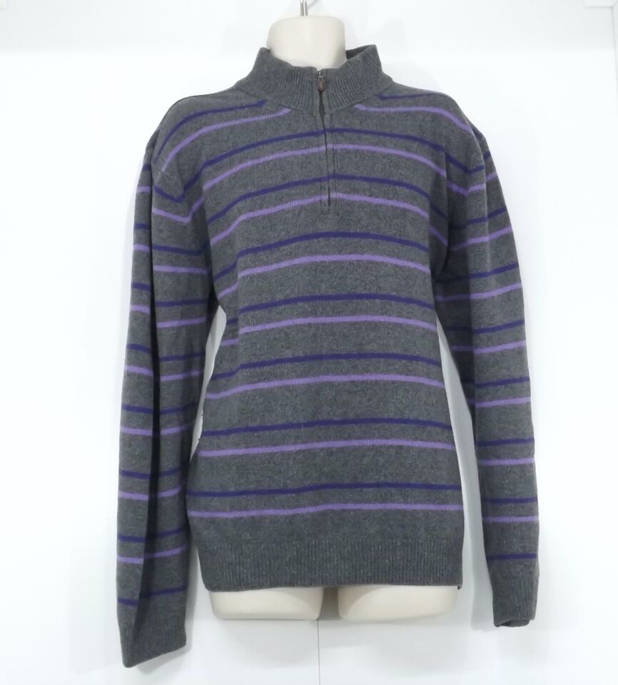 OXFORD Company Grey Soft Thin Knit WOOL Blend Mens High Zip Neck Jumper size XL