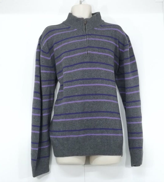 OXFORD Company Grey Soft Thin Knit WOOL Blend Mens High Zip Neck Jumper size XL