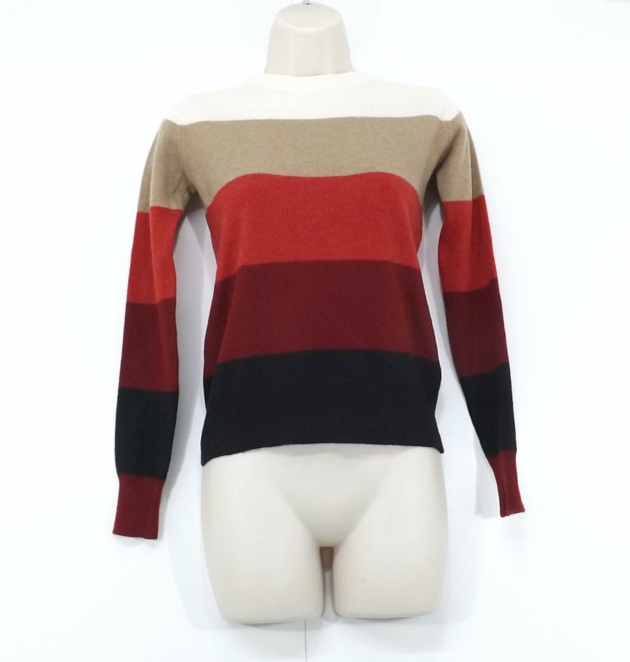 IRIS & INK Cream Beige Red Thin Knit Pure CASHMERE Women's Jumper UK 6 8 XS