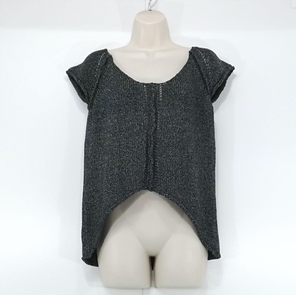 ZARA Black Silver Soft Thin Knit Oversized Boho Women's Scoop Neck Jumper Top UK 10 12 M