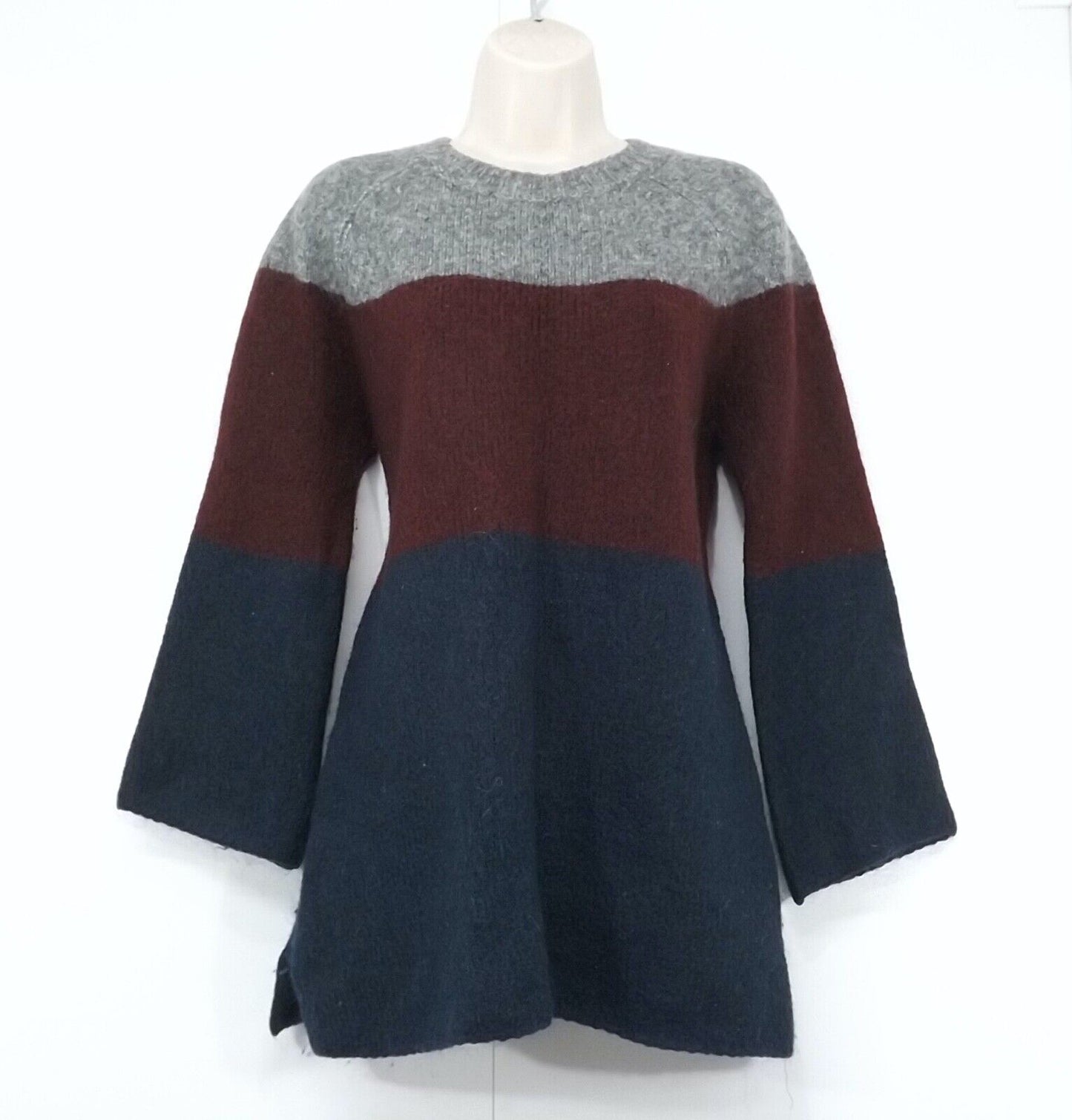 FRENCH CONNECTION Navy Maroon Grey WOOL MOHAIR Blend Women's Jumper UK 8 10 S