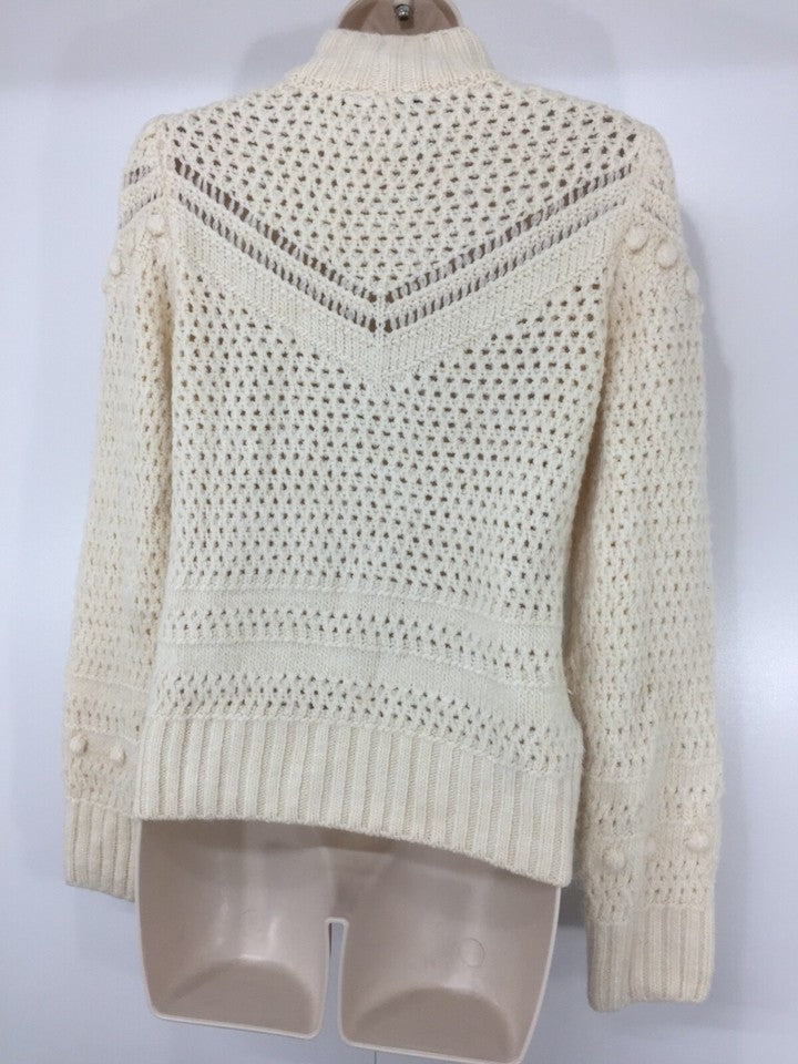 MANGO Cream Soft Chunky Knit Vintage Retro Style Women's High Neck Jumper UK 8 10 S