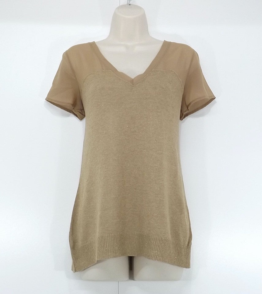 BLUGIRL FOLIES Beige Gold Sheer Women's Oversized Top T-Shirt size UK 10
