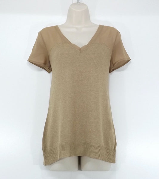 BLUGIRL FOLIES Beige Gold Sheer Women's Oversized Top T-Shirt size UK 10