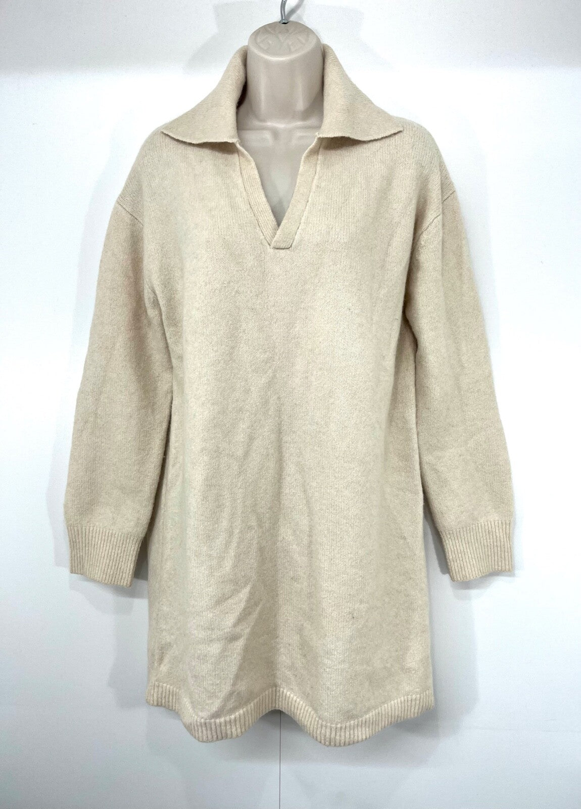ZARA Cream WOOL CAMEL Blend Women's Chunky Oversized Long Jumper Tunic UK 8 10 S