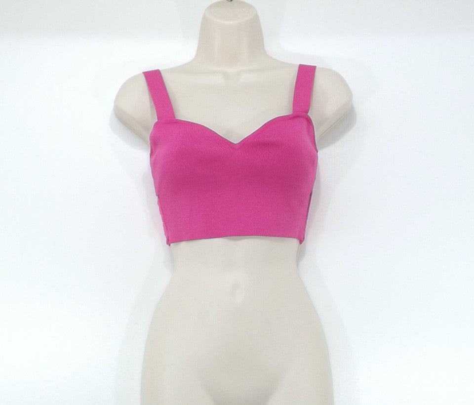 ZARA Bright Pink Thin Jersey Tie Up Back Women's Cropped Top Cami UK 8 10 S