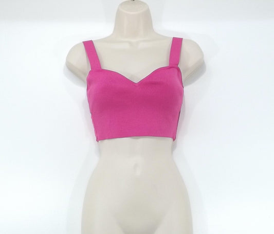 ZARA Bright Pink Thin Jersey Tie Up Back Women's Cropped Top Cami UK 8 10 S