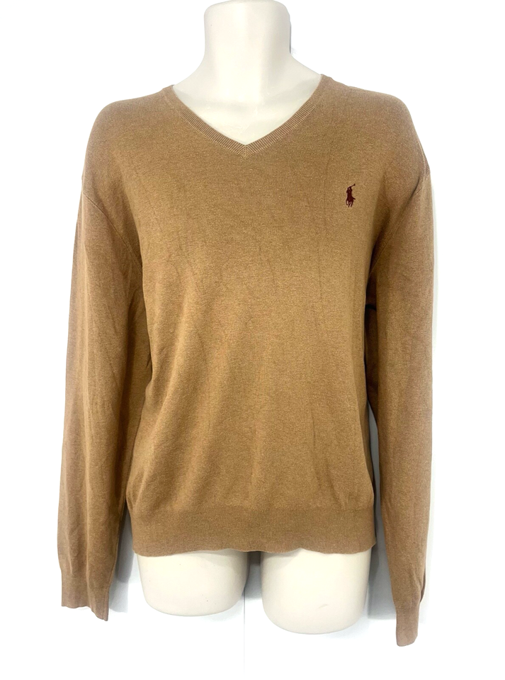 POLO RALPH LAUREN Beige PIMA COTTON Thin Knit Mens V-Neck Jumper size XL