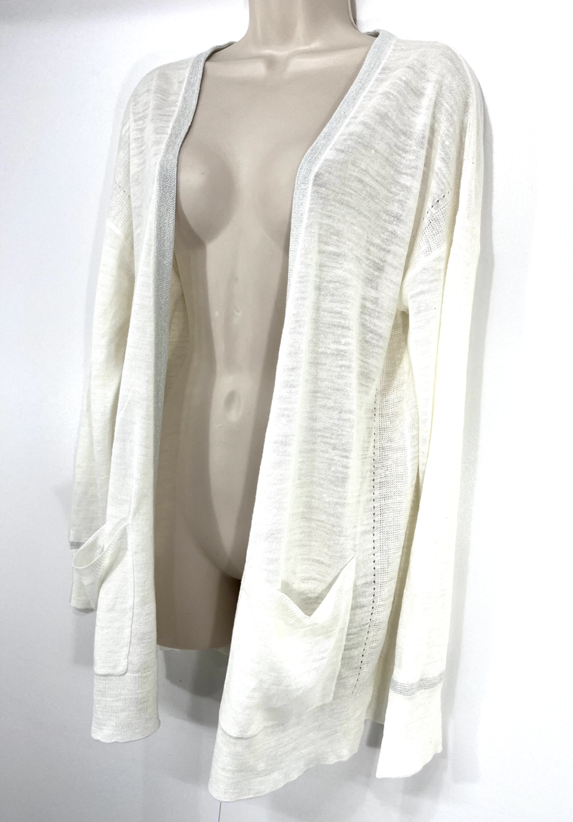 NEXT Cream Soft Thin Knit LINEN Blend Relaxed Fit Women's Cardigan Shrug UK 10