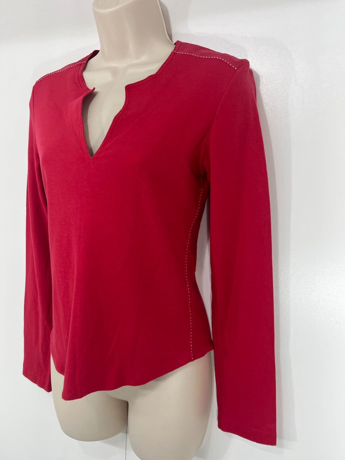 JOSEPH Red Soft Thin Jersey Pure COTTON Women's Long Sleeve T-Shirt UK 8 10 S