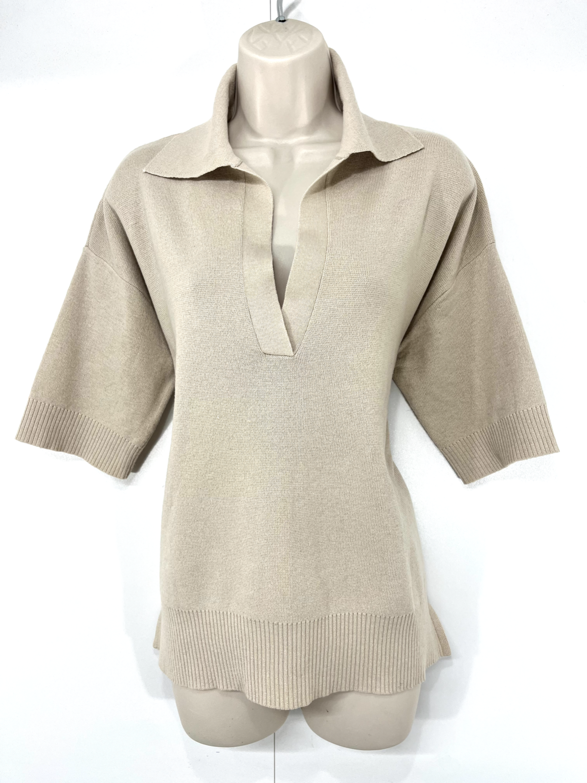 H&M Pale Beige Soft Thin Knit Women's Oversized Collared Jumper Top UK 14 16 L