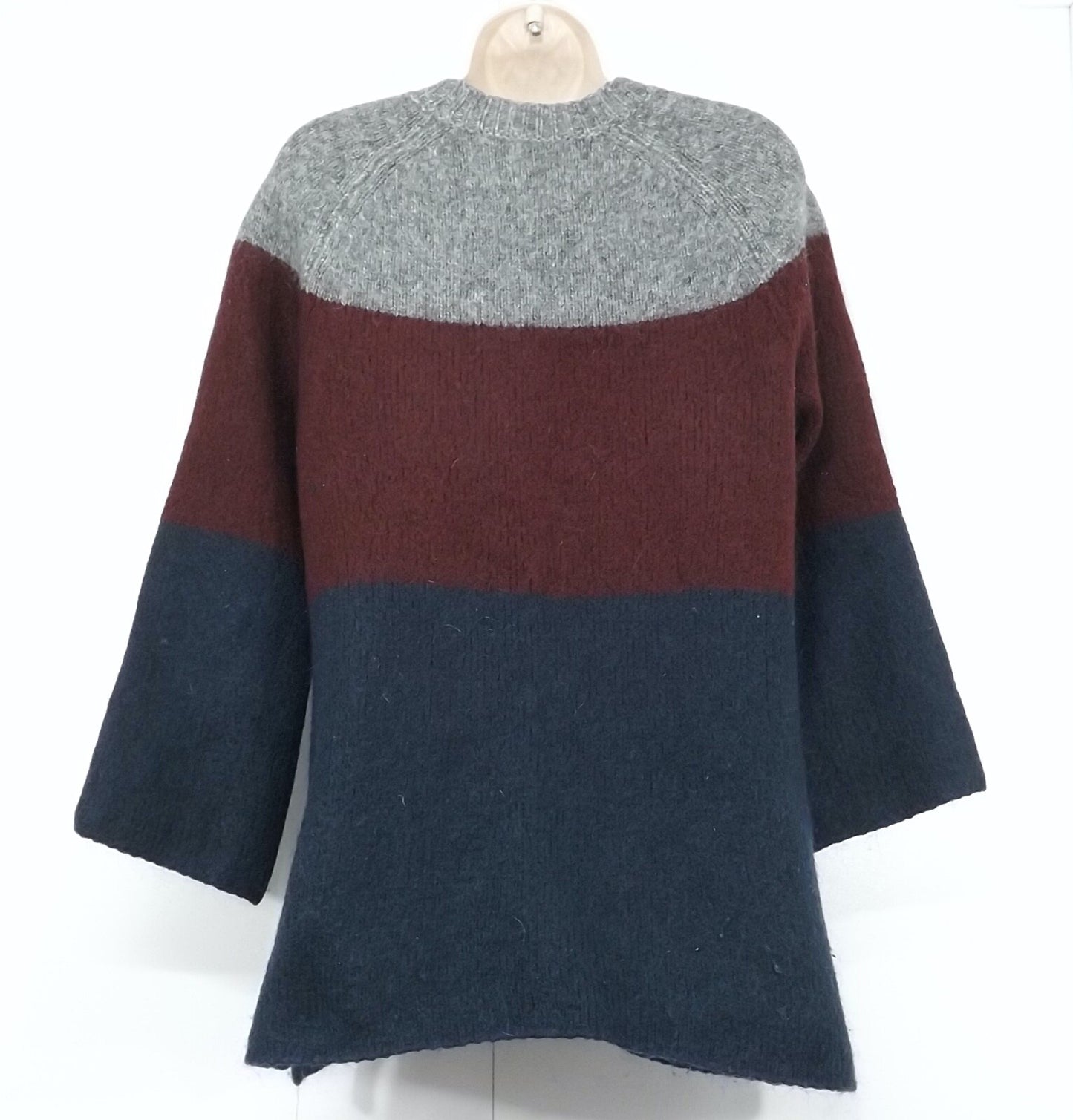 FRENCH CONNECTION Navy Maroon Grey WOOL MOHAIR Blend Women's Jumper UK 8 10 S