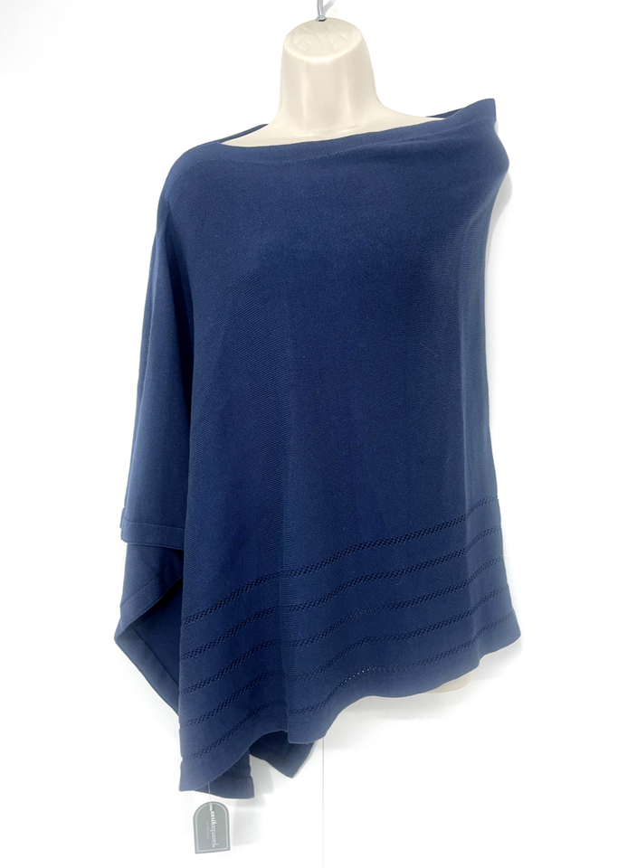EARTH SQUARED Dusky Navy Pure COTTON Soft Thin Knit Women's Boho Poncho Wrap NEW