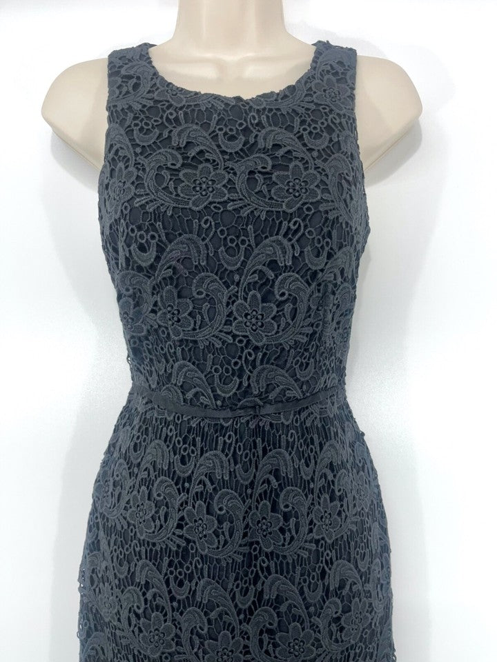 MINT VELVET Black Lace SILK COTTON Women's Round Neck Shift Dress UK 10