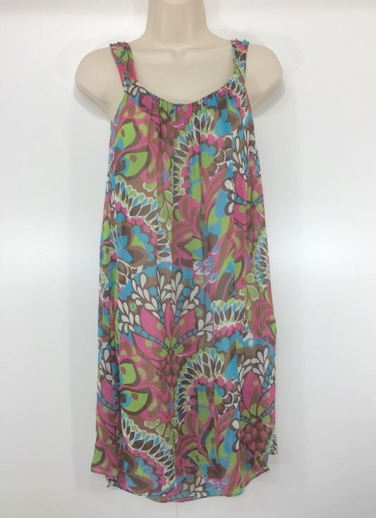 MILLY New York Floral Pure SILK Boho Festival Sheer Floaty Women's Tunic Dress UK 8 10 S