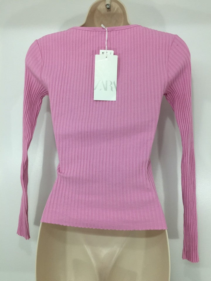 ZARA Pink Soft Thin Jersey Pure COTTON Women's T-Shirt Top UK 8 S NEW