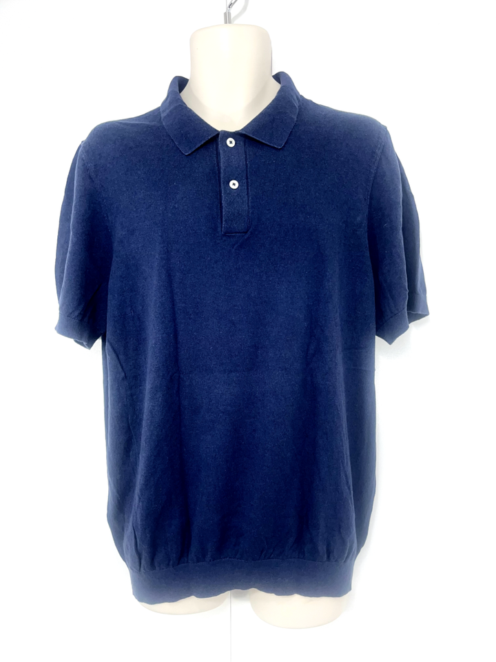 JOHN LEWIS Dusky Navy LINEN COTTON Soft Thin Knit Mens Polo T-Shirt size XL