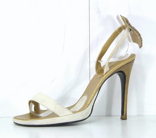 STEPHANE KELIAN Vintage Beige Gold LEATHER Women's Slingback Stiletto Sandals UK 3.5