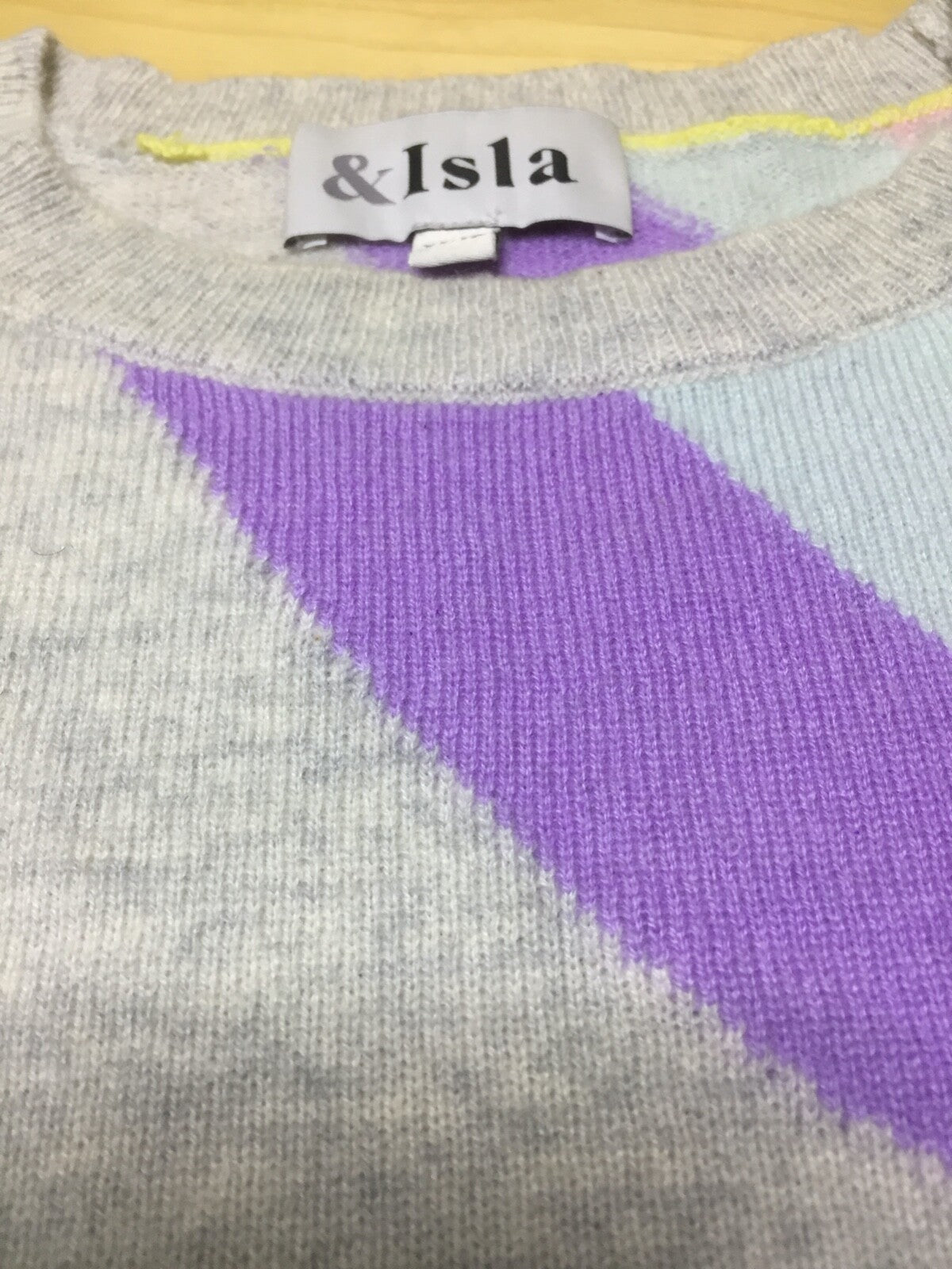 &ISLA Grey Multicoloured Pure CASHMERE Thin Knit Women's Oversized Crew Neck Jumper UK 6 8 XS