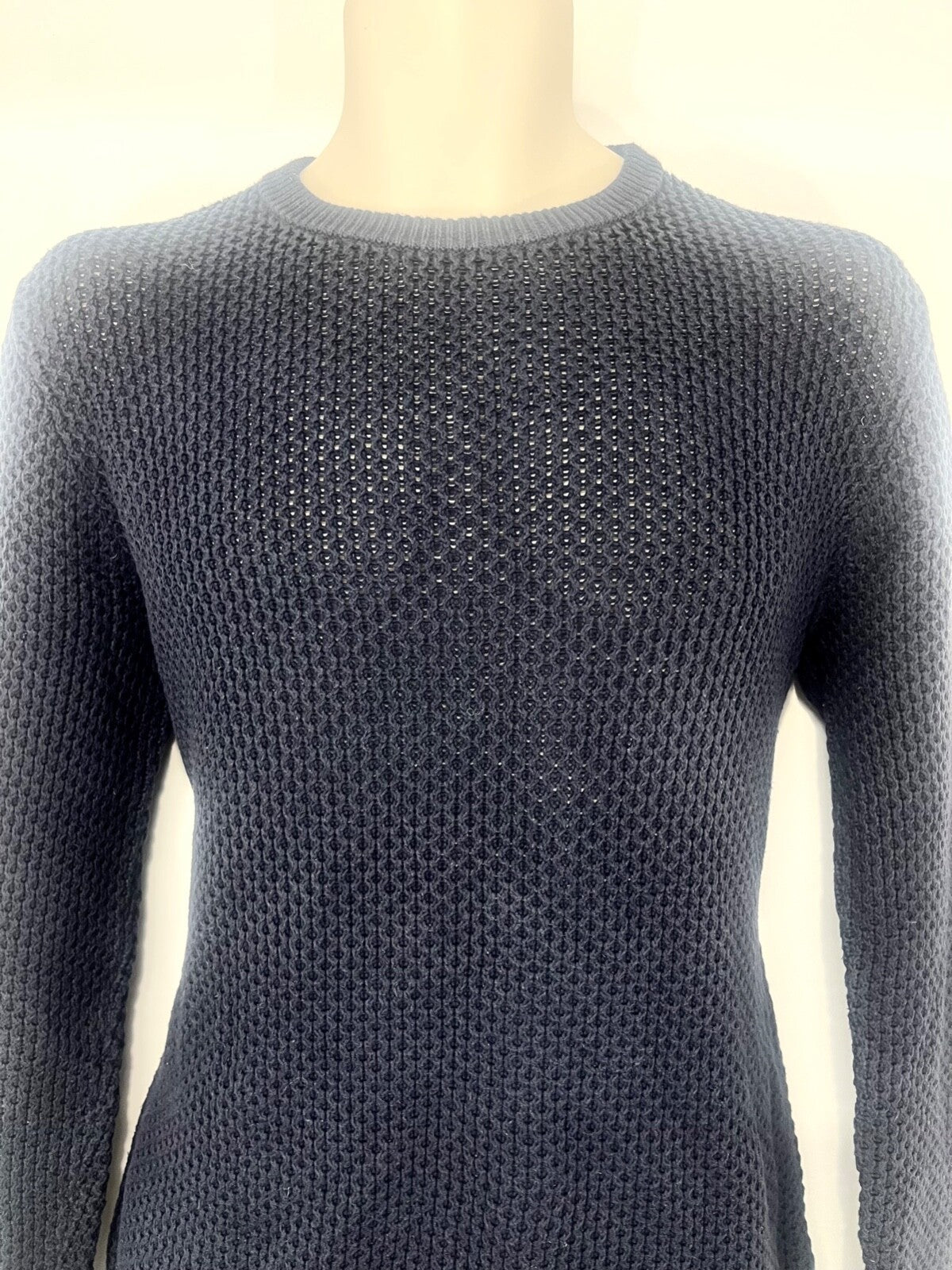 REISS Navy Thin Chunky Knit Pure COTTON Mens AVIATOR Crew Neck Jumper size S