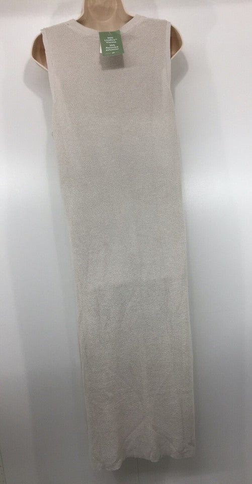 H&M Stone Beige Soft Thin Knit Relaxed Fit Women's Long Jumper Dress Tunic UK 16 18 L NEW