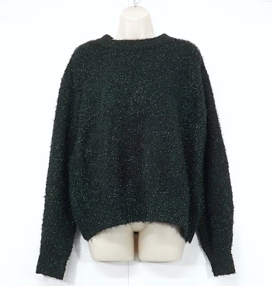 H&M Black Green Sparkly Soft Chunky Chenille Knit Women's Oversized Jumper UK 8 10 S